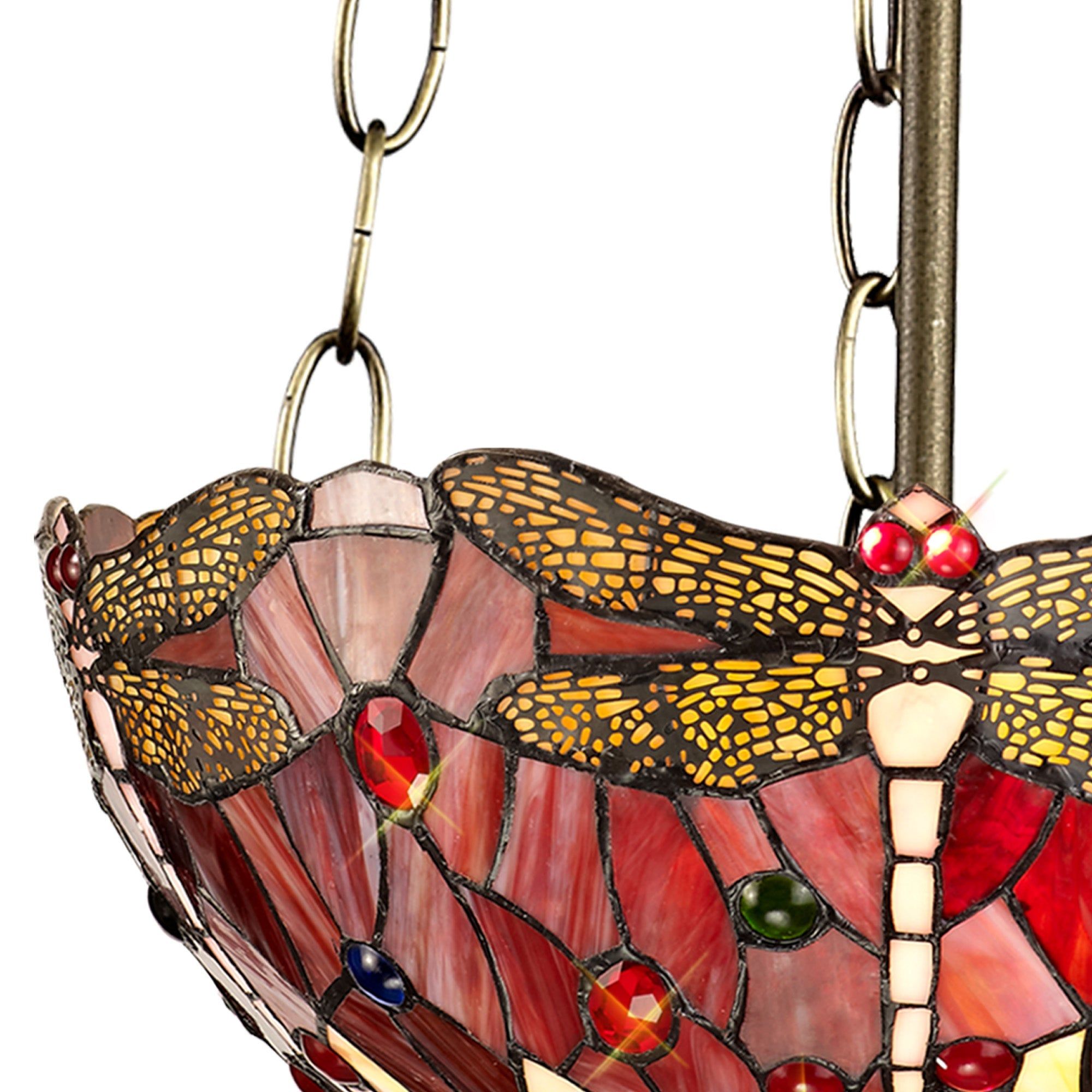 Nuflur 3 Light Uplighter Pendant E27 With 30cm Tiffany Shade,  Antique Brass
