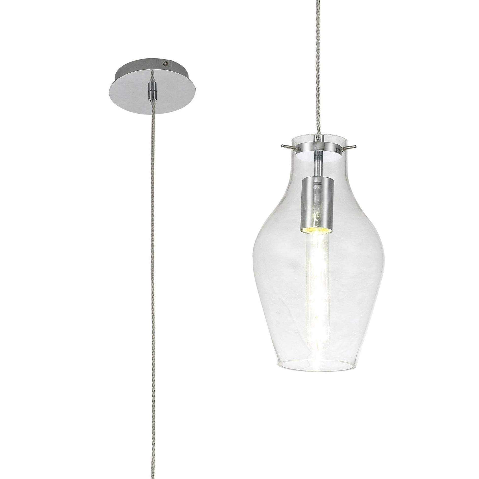 Olivia Pendant 17cm Round, 1 x E27, Chrome & Clear, Chrome & Smoke