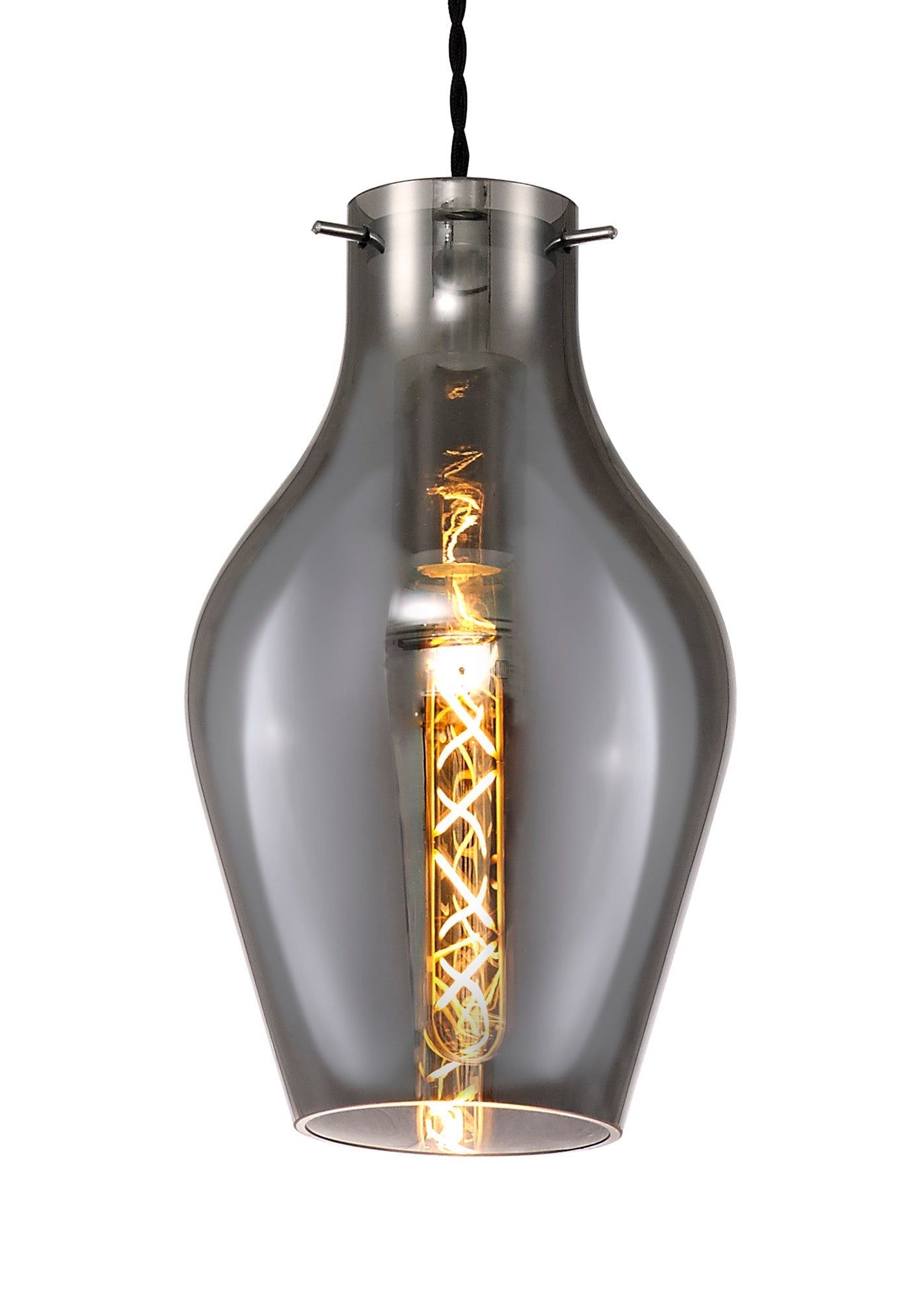 Olivia Pendant 17cm Round, 1 x E27, Chrome & Clear, Chrome & Smoke