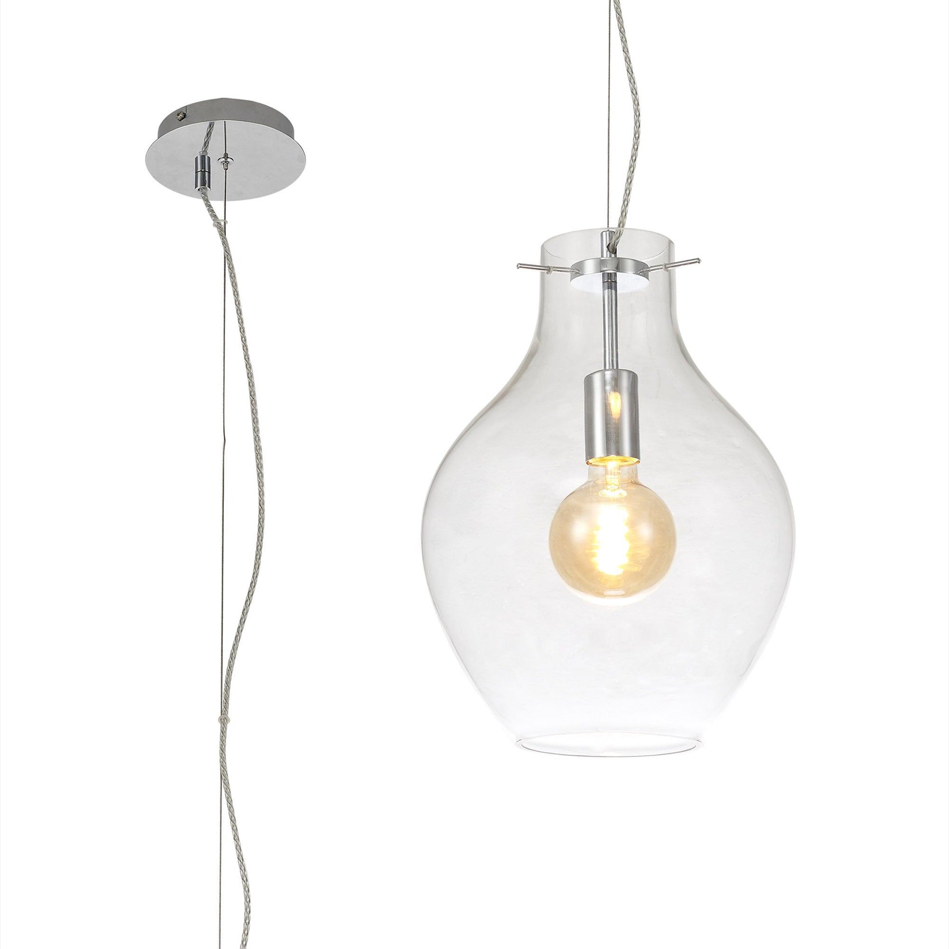 Olivia Pendant 17cm Round, 1 x E27, Chrome & Clear, Chrome & Smoke Small/Medium/Large