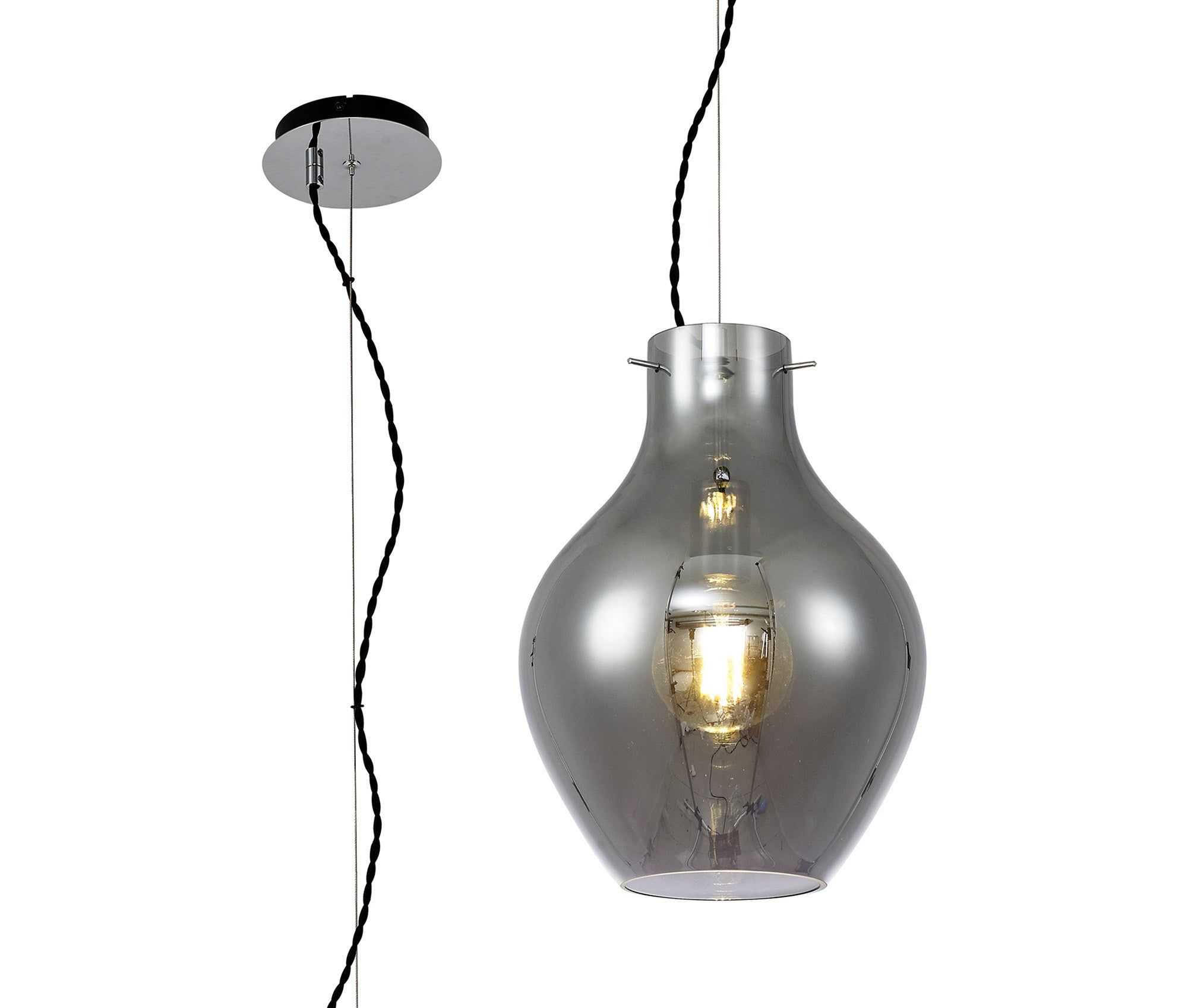 Olivia Pendant 17cm Round, 1 x E27, Chrome & Clear, Chrome & Smoke Small/Medium/Large