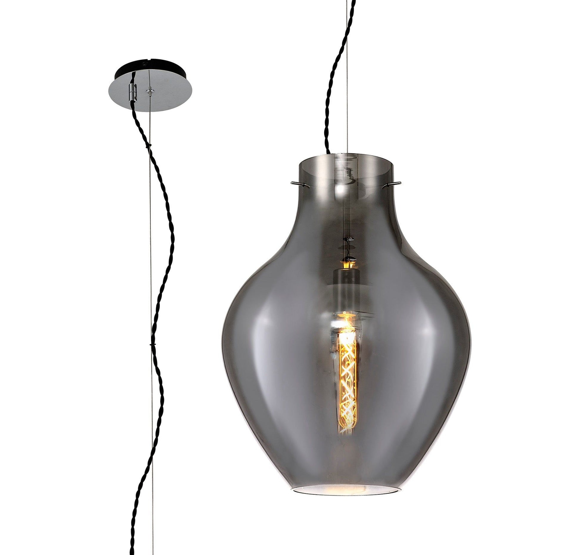 Olivia Pendant 17cm Round, 1 x E27, Chrome & Clear, Chrome & Smoke Small/Medium/Large