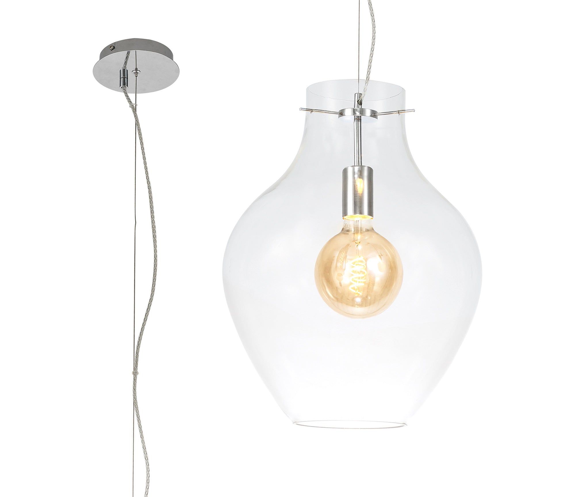 Olivia Pendant 17cm Round, 1 x E27, Chrome & Clear, Chrome & Smoke Small/Medium/Large