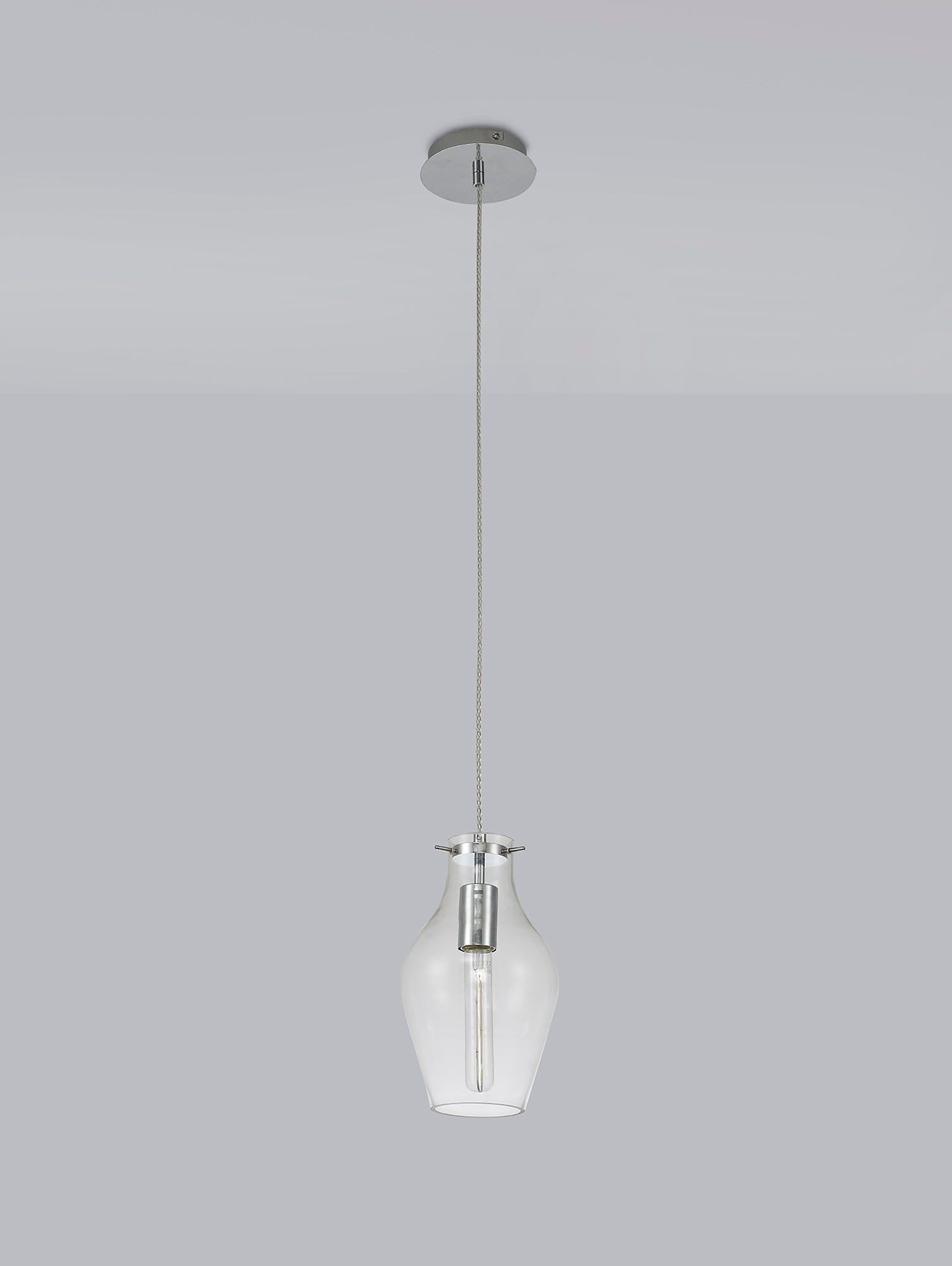 Olivia Pendant 17cm Round, 1 x E27, Chrome & Clear, Chrome & Smoke