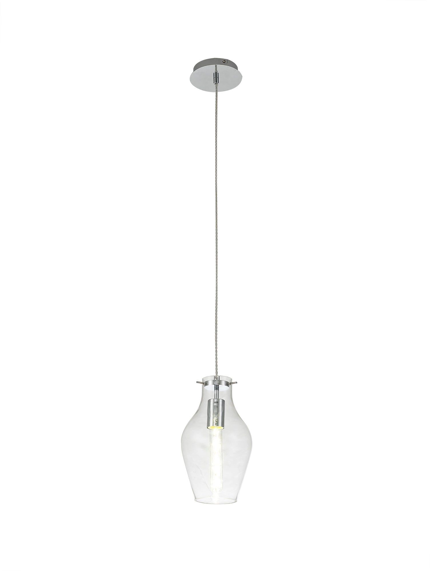 Olivia Pendant 17cm Round, 1 x E27, Chrome & Clear, Chrome & Smoke