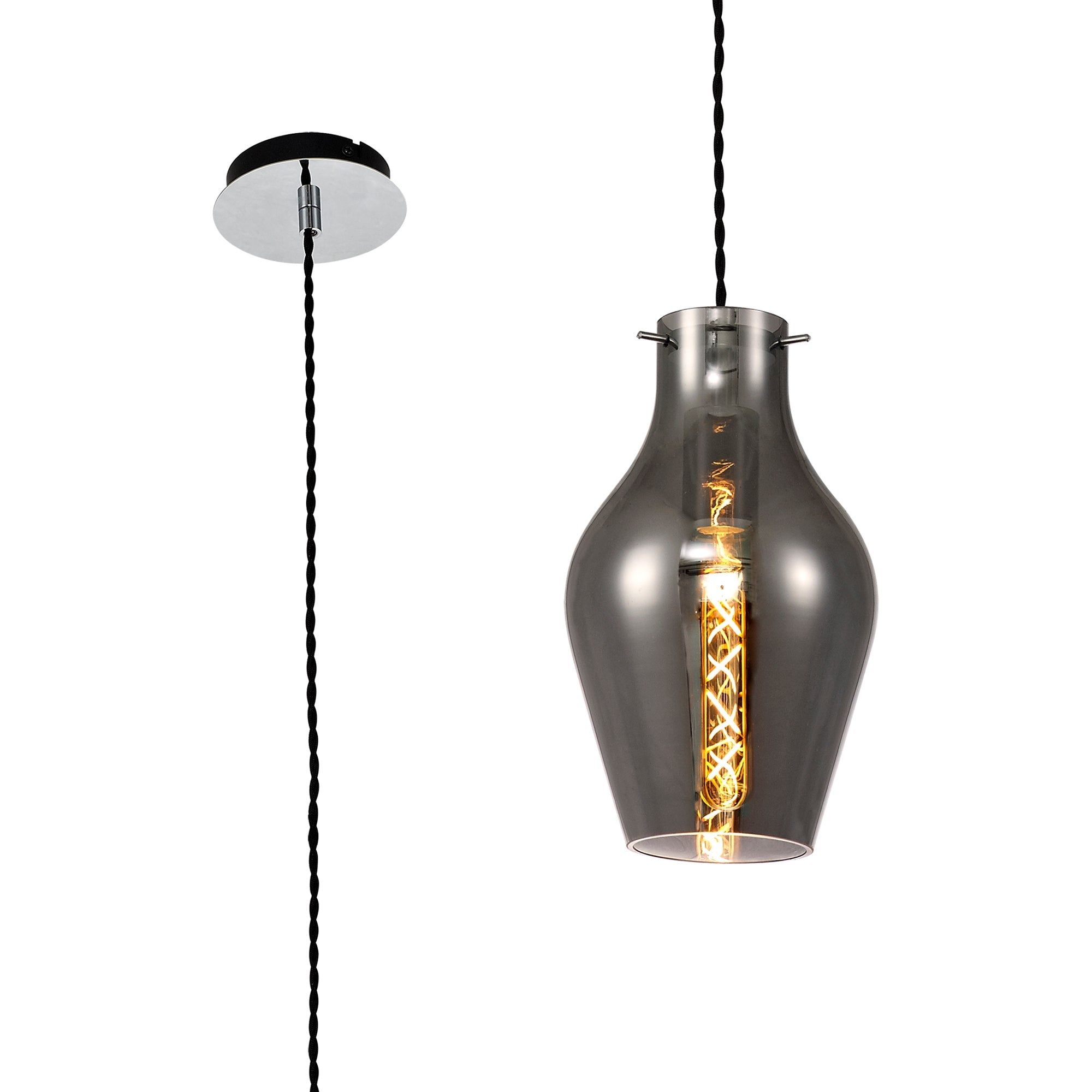 Olivia Pendant 17cm Round, 1 x E27, Chrome & Clear, Chrome & Smoke