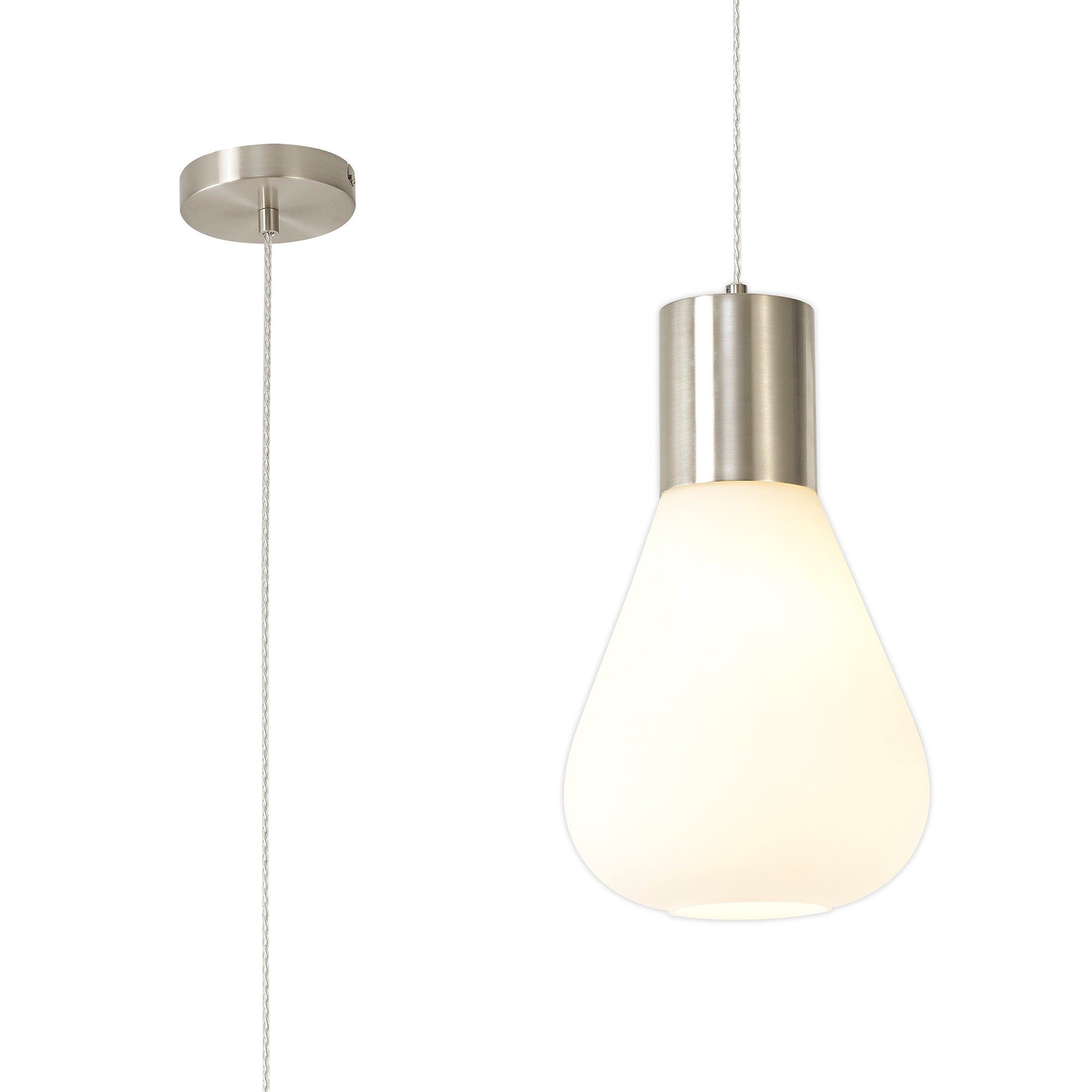 Tuomeb Narrow Pendant, 1 x E27, Ancient Brass/Clear Glass/Satin Nickel/Opal Glass & Clear Twisted Cable
