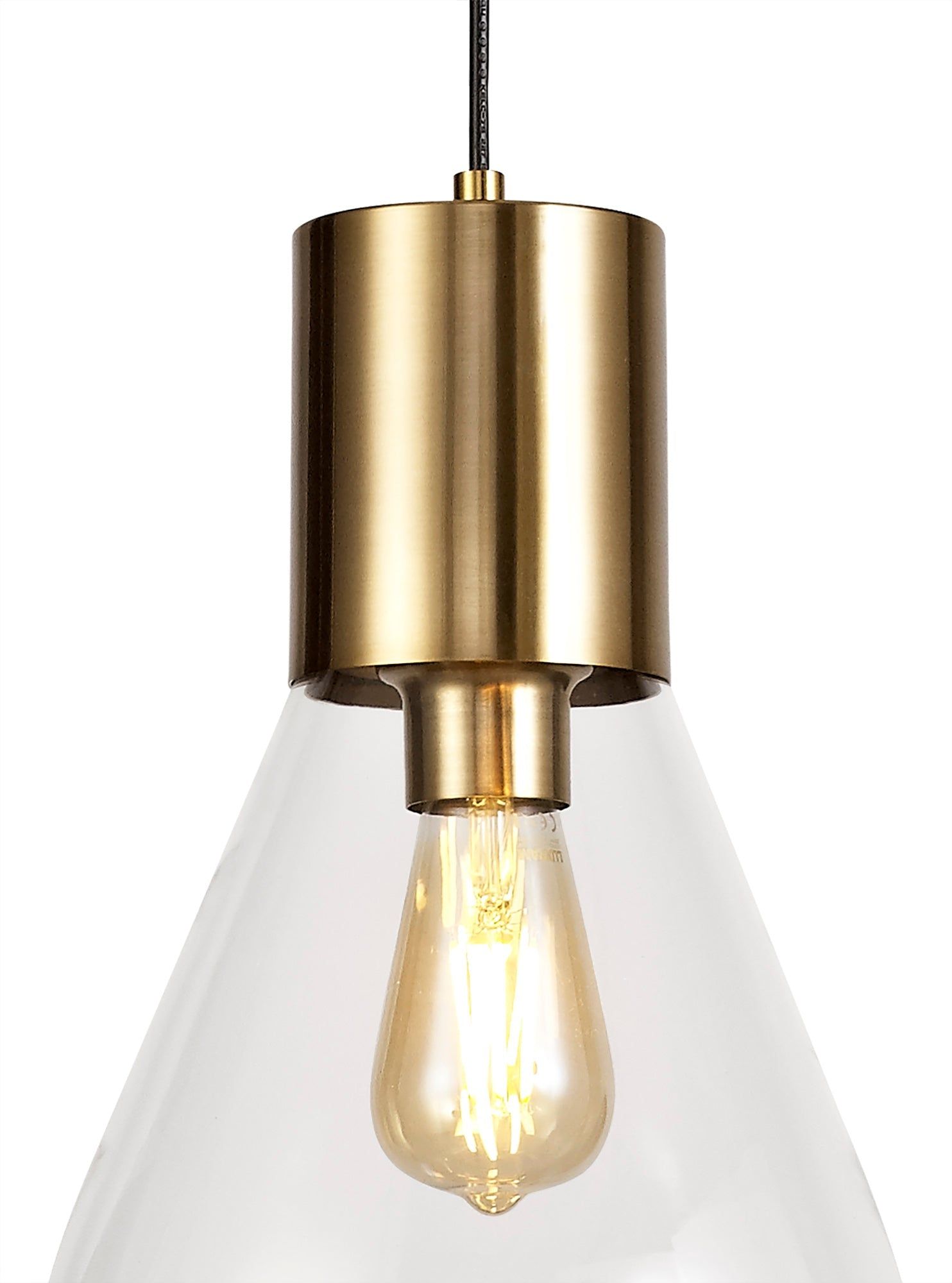 Tuomeb Narrow Pendant, 1 x E27, Ancient Brass/Clear Glass/Satin Nickel/Opal Glass & Clear Twisted Cable