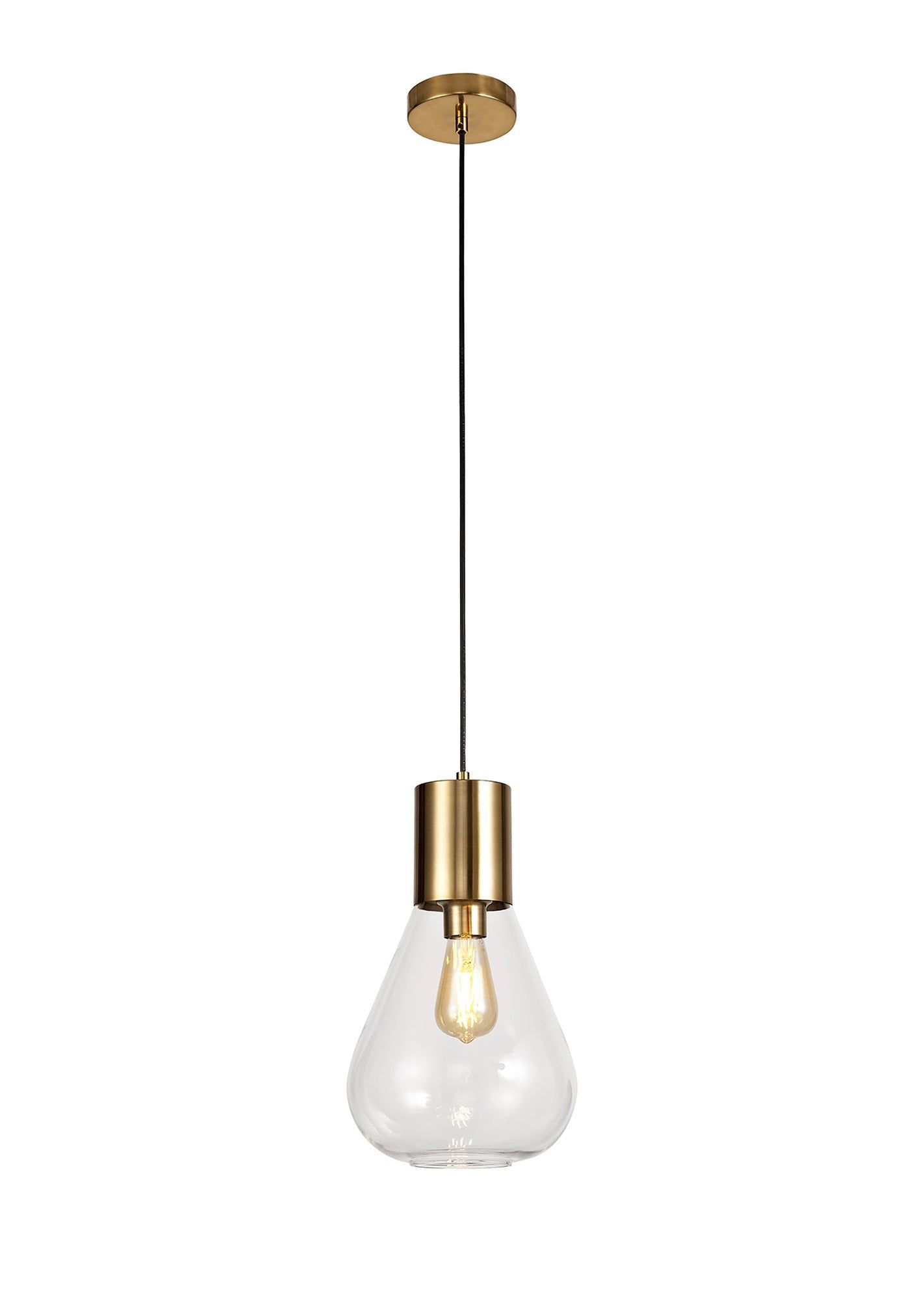 Tuomeb Narrow Pendant, 1 x E27, Ancient Brass/Clear Glass/Satin Nickel/Opal Glass & Clear Twisted Cable