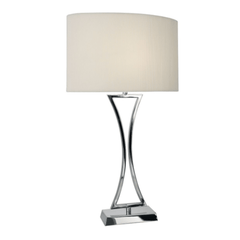Oporto Wavy Table Lamp Polished Chrome complete with Cream Oval Shade - Cusack Lighting