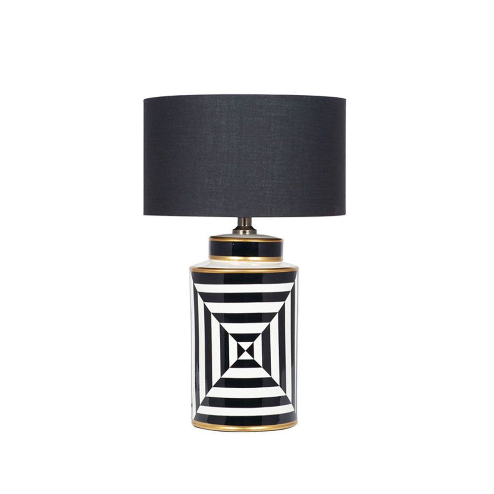 Optic Black and White Optic Stripe Ceramic Table Lamp - Cusack Lighting