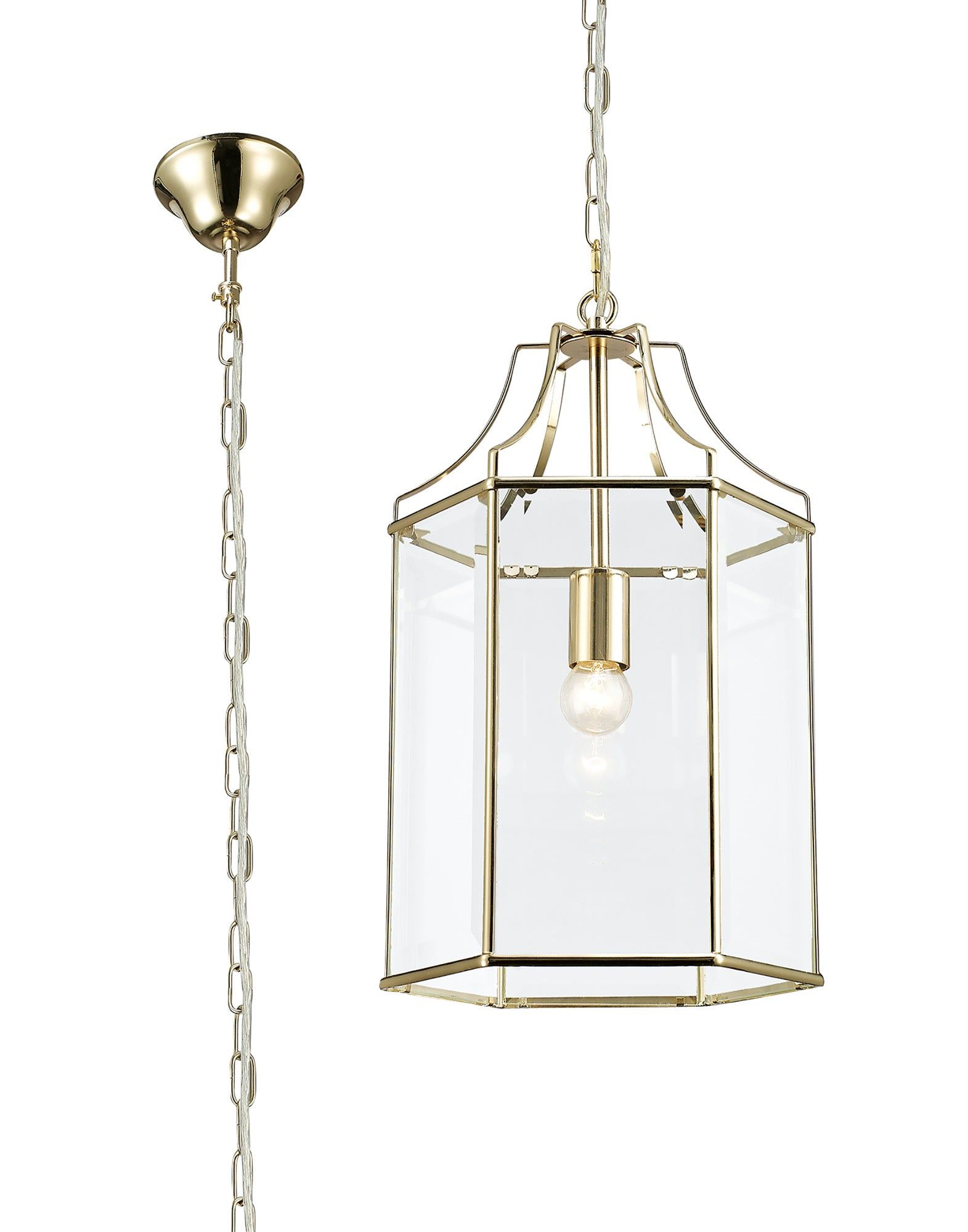 Payton Single Hexagonal Pendant 1 Light E27 French Gold/Polished Chrome/Clear Glass