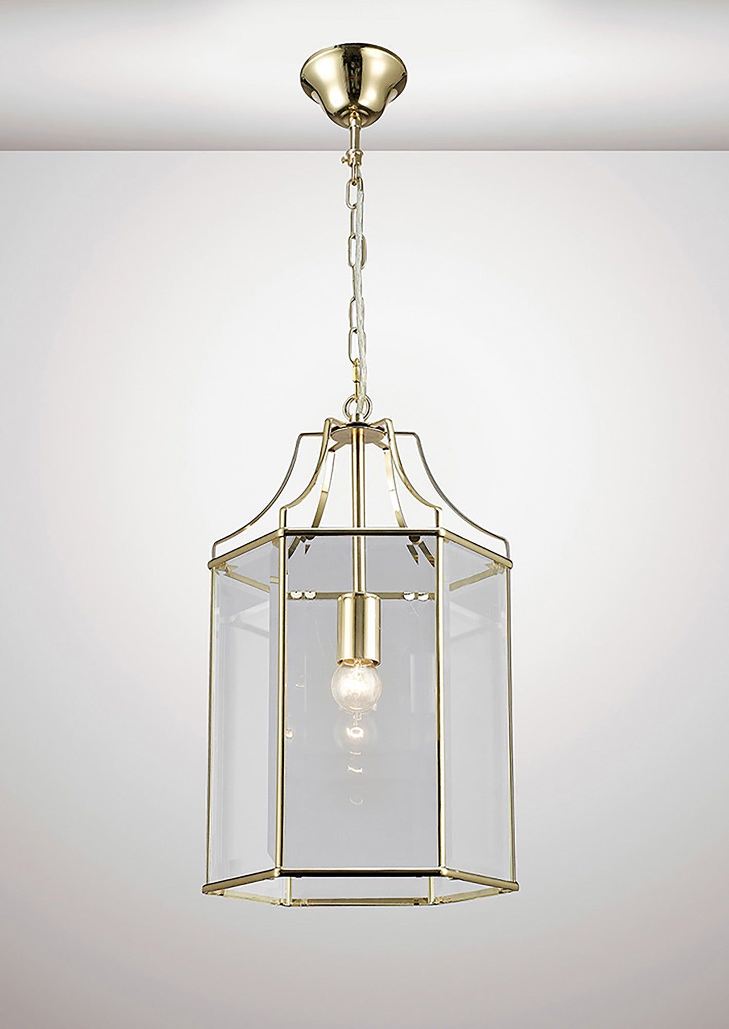 Payton Single Hexagonal Pendant 1 Light E27 French Gold/Polished Chrome/Clear Glass