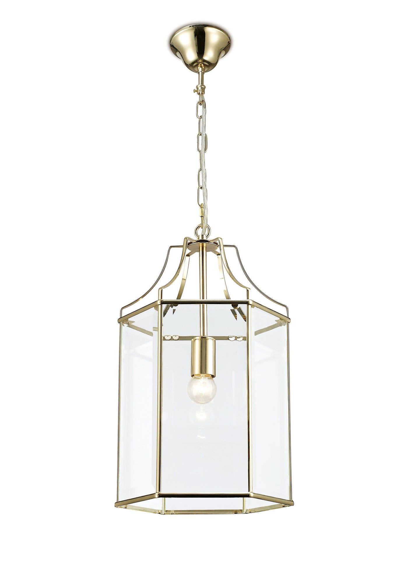 Payton Single Hexagonal Pendant 1 Light E27 French Gold/Polished Chrome/Clear Glass