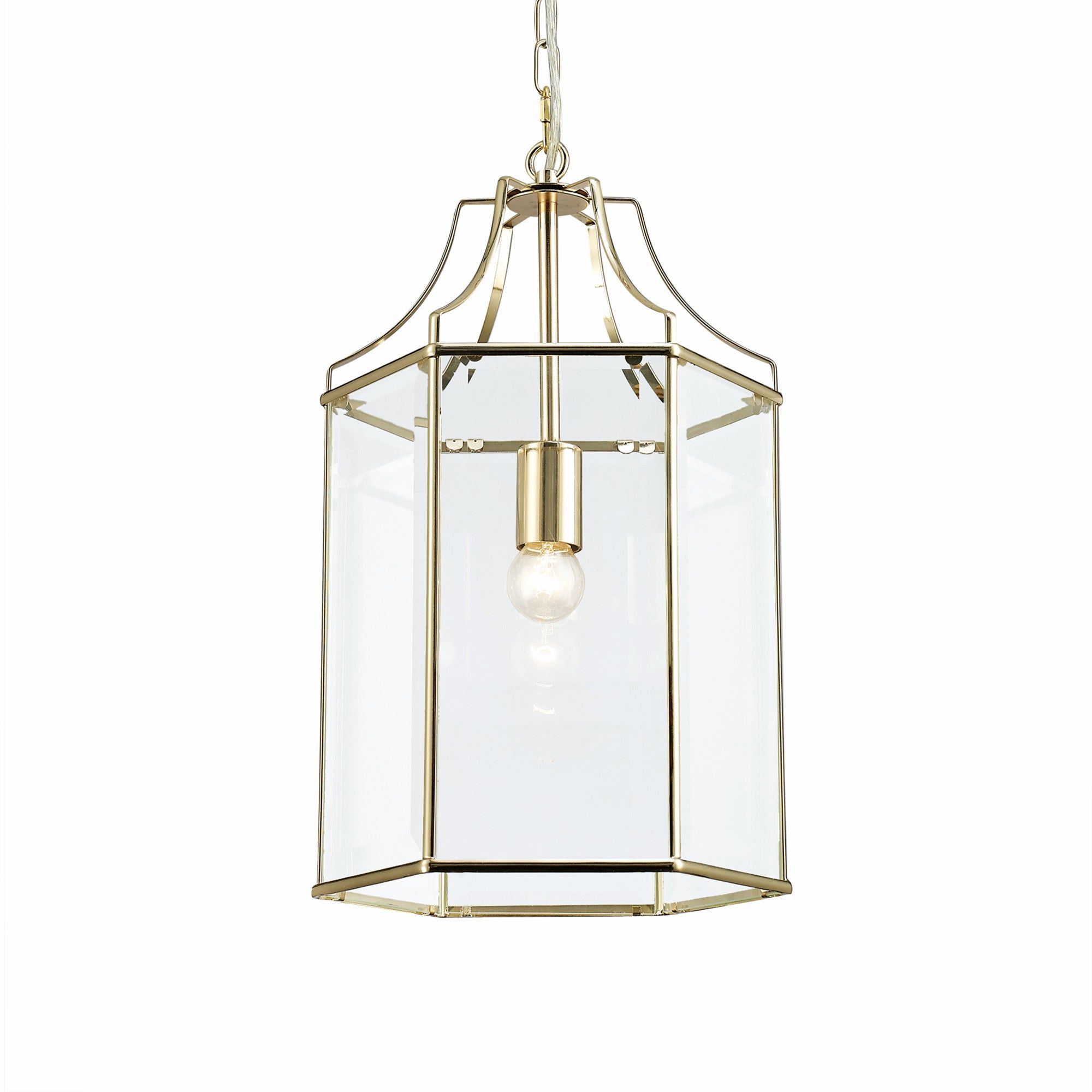 Payton Single Hexagonal Pendant 1 Light E27 French Gold/Polished Chrome/Clear Glass