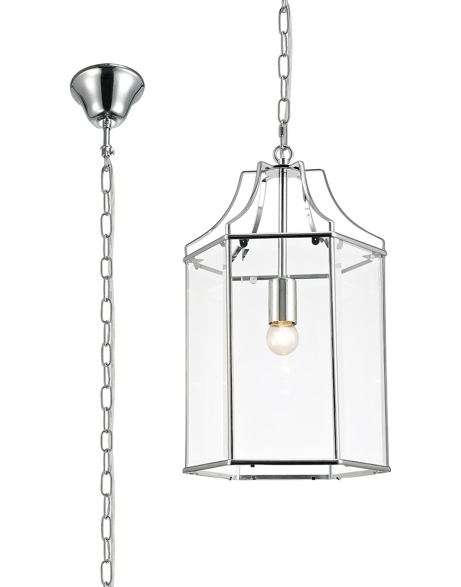 Payton Single Hexagonal Pendant 1 Light E27 French Gold/Polished Chrome/Clear Glass