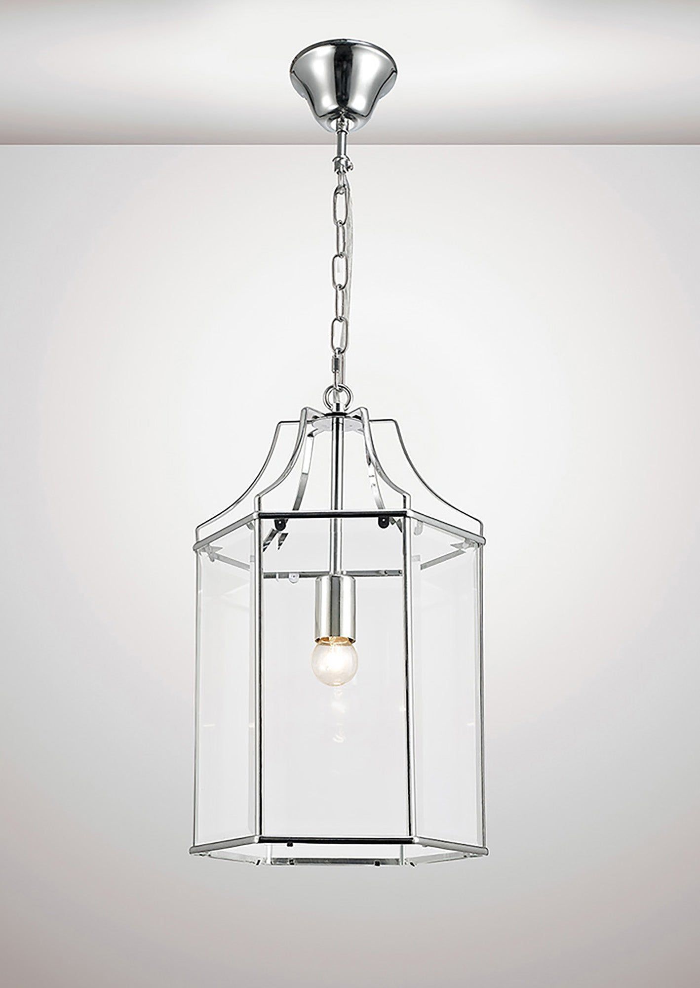 Payton Single Hexagonal Pendant 1 Light E27 French Gold/Polished Chrome/Clear Glass