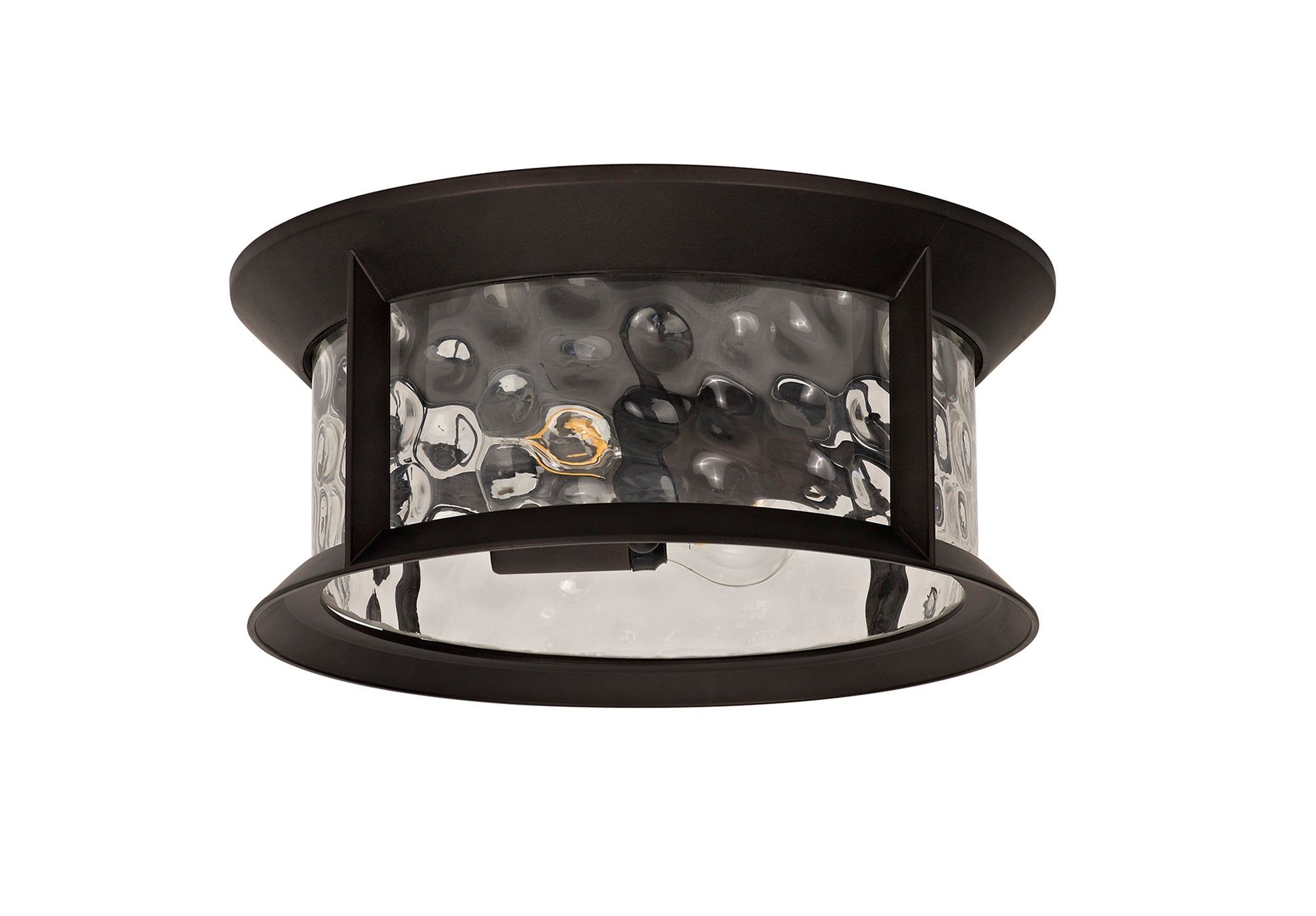 Plex Flush Ceiling Lamp, 2 xE27, Antique Bronze/Clear Ripple Glass, IP54, 2yrs Warranty