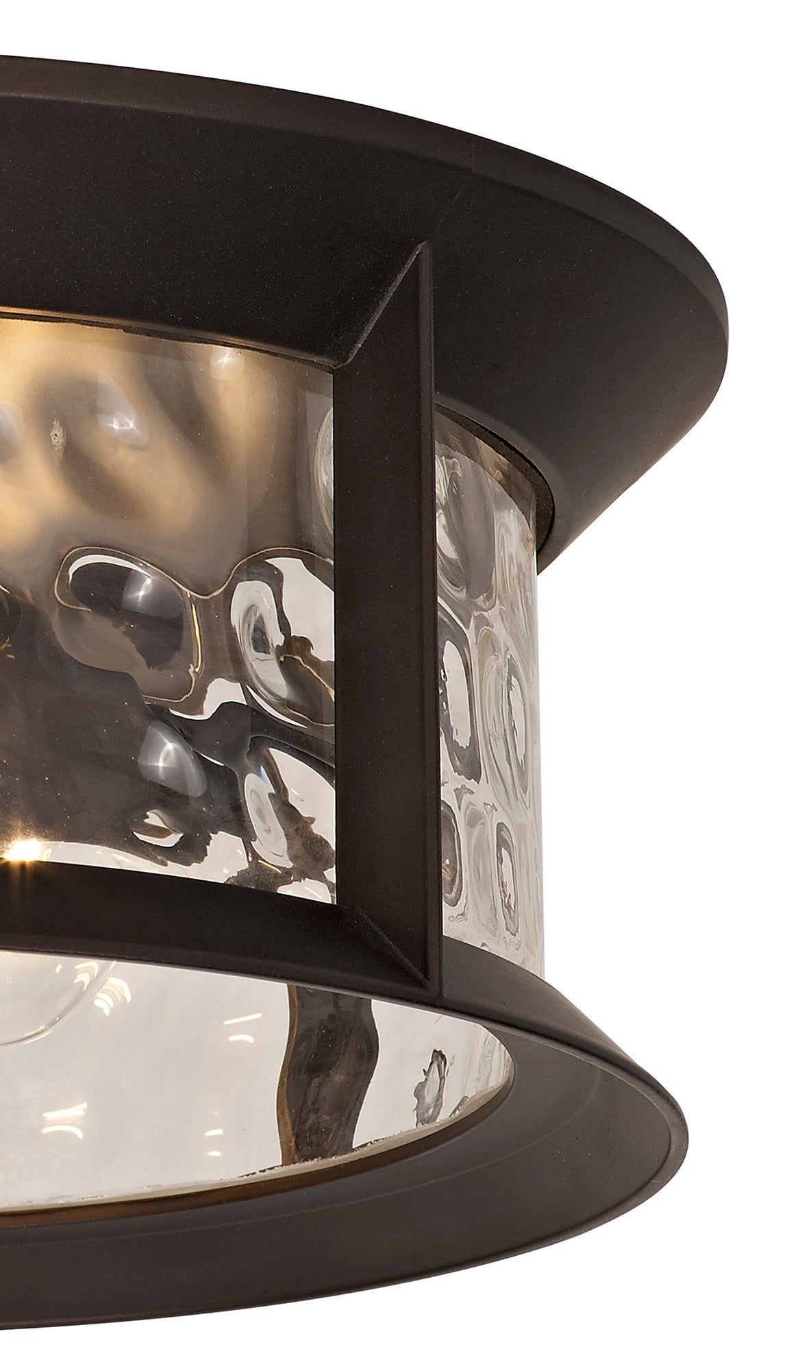 Plex Flush Ceiling Lamp, 2 xE27, Antique Bronze/Clear Ripple Glass, IP54, 2yrs Warranty