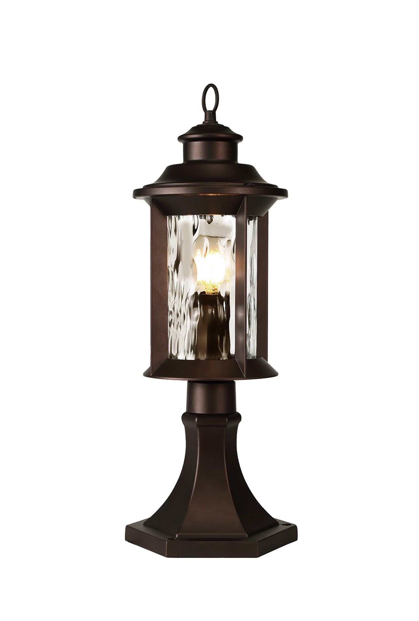 Plex Pedestal Lamp, 1 x E27, Antique Bronze/Clear Ripple Glass, IP54, 2yrs Warranty