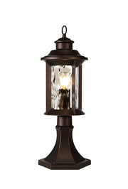 Plex Pedestal Lamp, 1 x E27, Antique Bronze/Clear Ripple Glass, IP54, 2yrs Warranty
