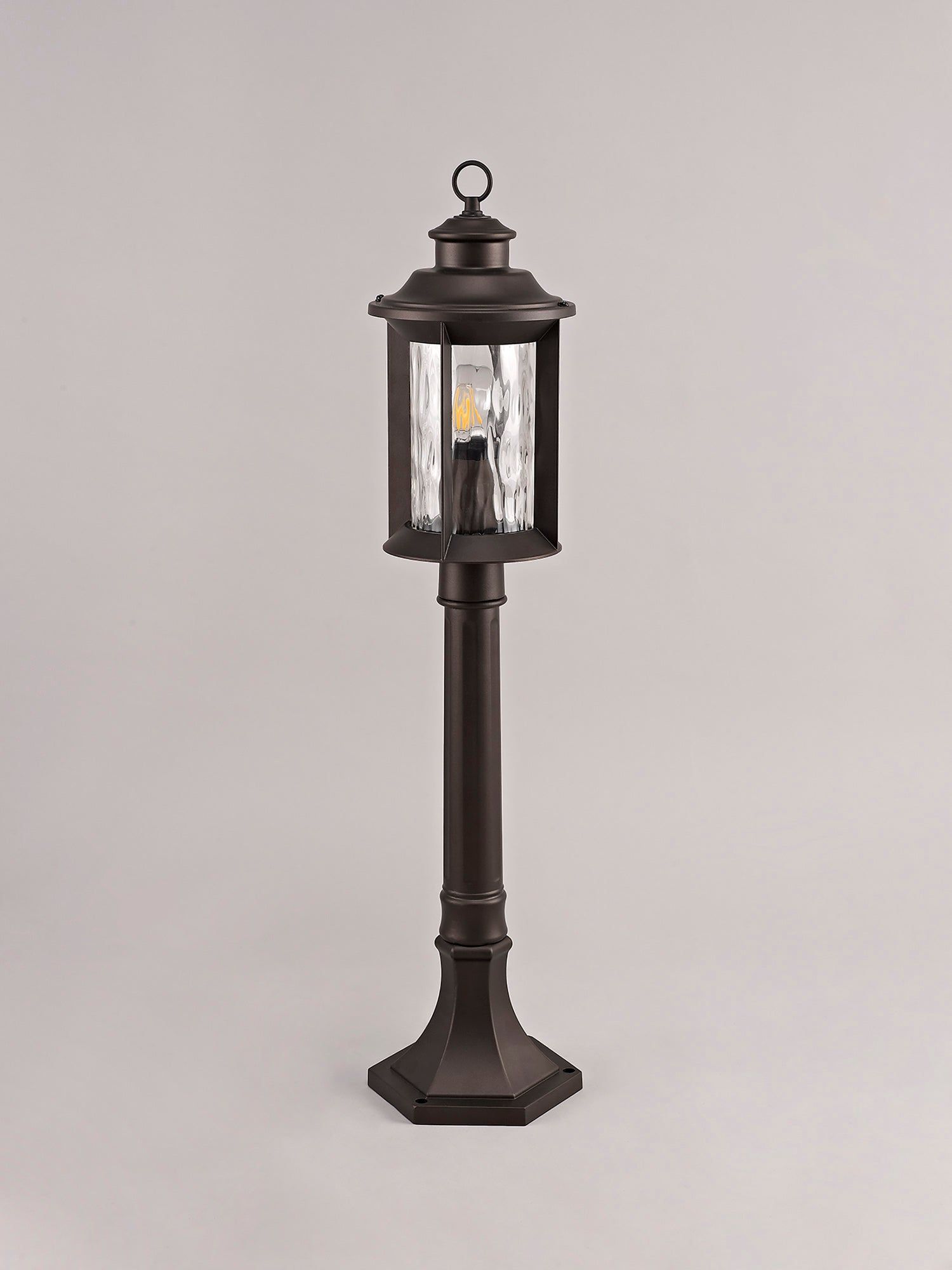 Plex Post Lamp, 1 x E27, Antique Bronze/Clear Ripple Glass, IP54, 2yrs Warranty