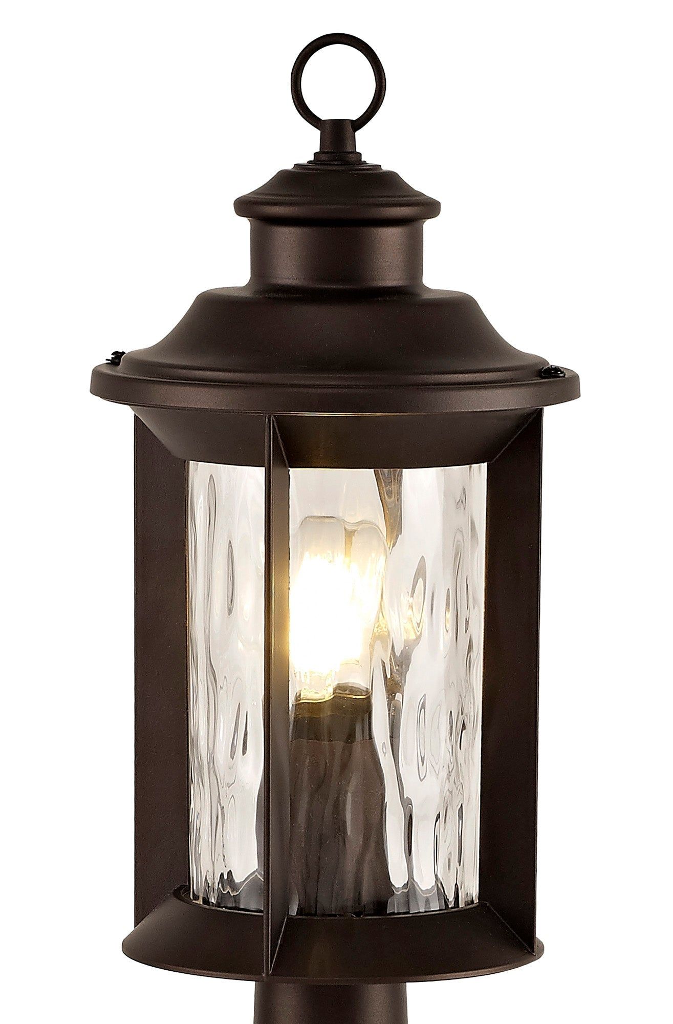 Plex Post Lamp, 1 x E27, Antique Bronze/Clear Ripple Glass, IP54, 2yrs Warranty