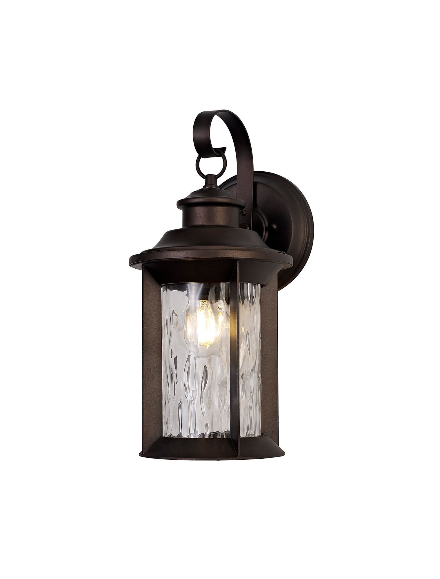 Plex Small Wall Lamp, 1 x E27, Antique Bronze/Clear Ripple Glass, IP54, 2yrs Warranty