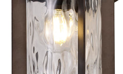 Plex Small Wall Lamp, 1 x E27, Antique Bronze/Clear Ripple Glass, IP54, 2yrs Warranty
