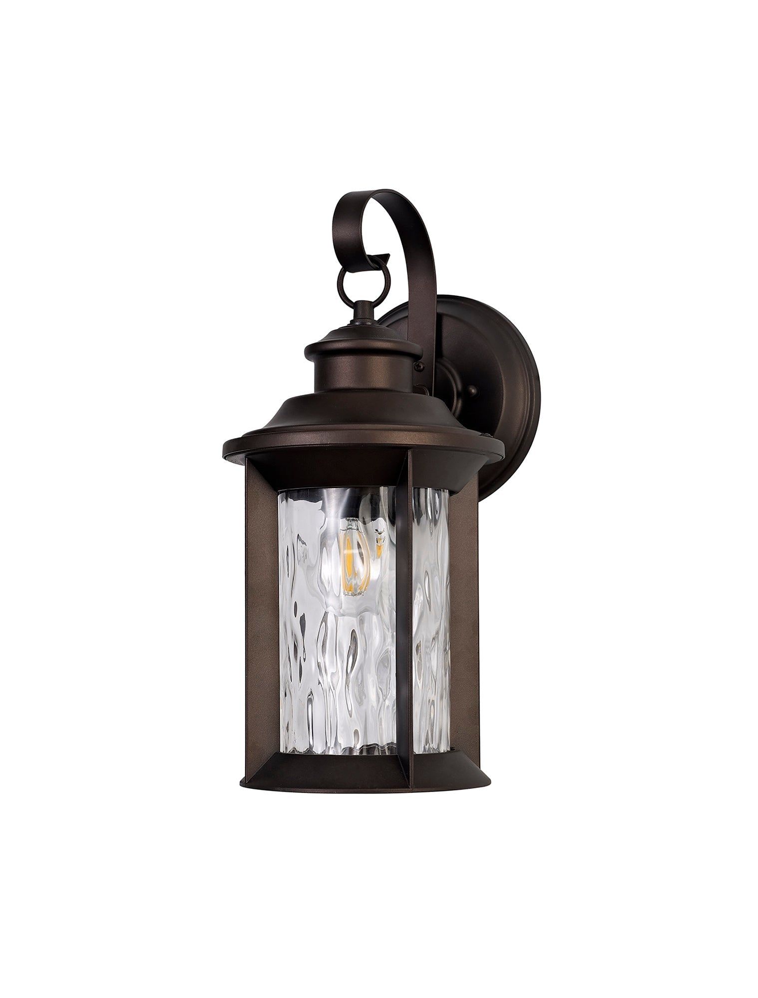 Plex Small Wall Lamp, 1 x E27, Antique Bronze/Clear Ripple Glass, IP54, 2yrs Warranty