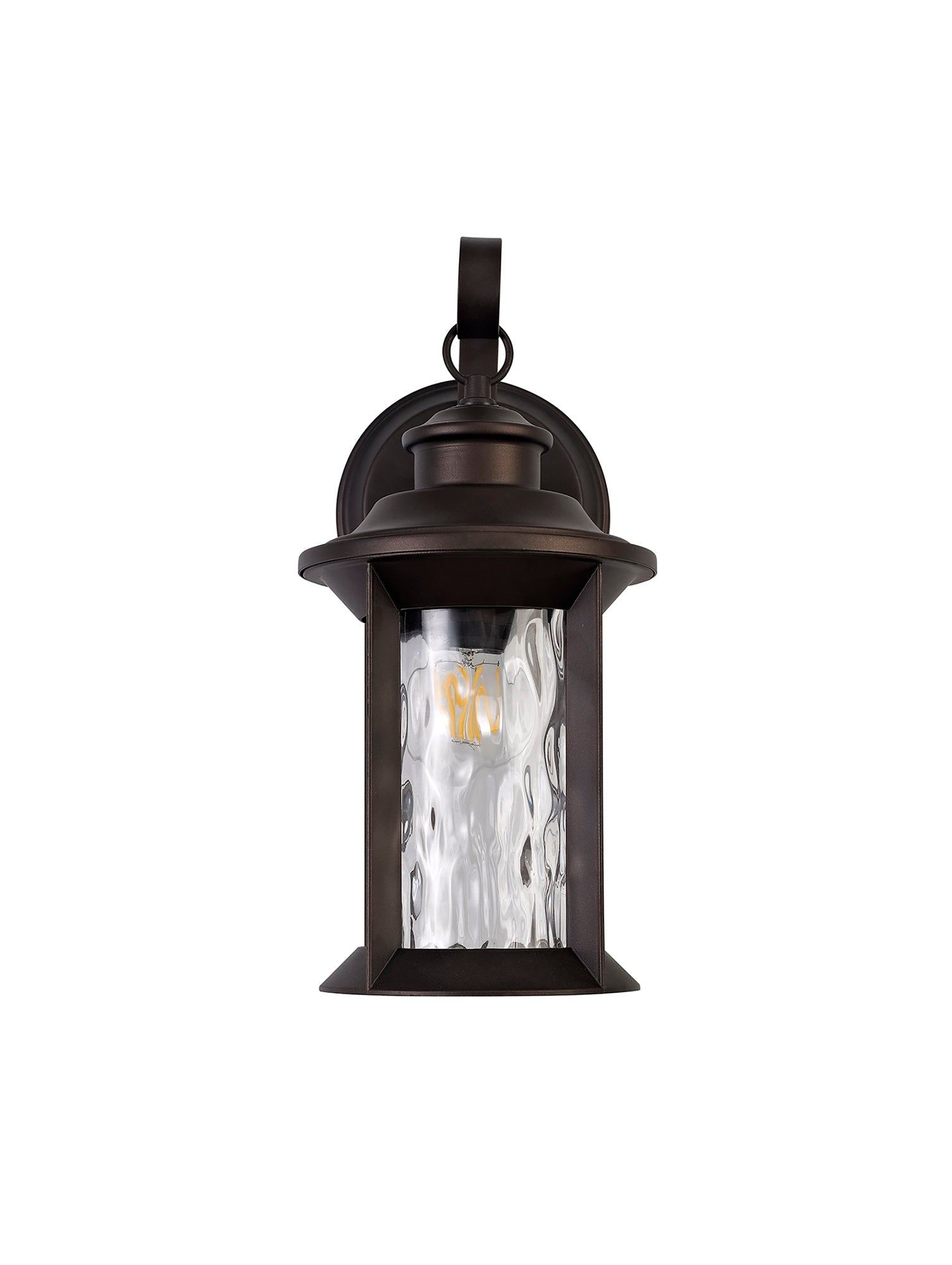 Plex Small Wall Lamp, 1 x E27, Antique Bronze/Clear Ripple Glass, IP54, 2yrs Warranty
