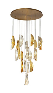 Poro Pendant 5m 21 x G9, Brass Metal Shade & Cognac Glass Item Weight: 24.9kg