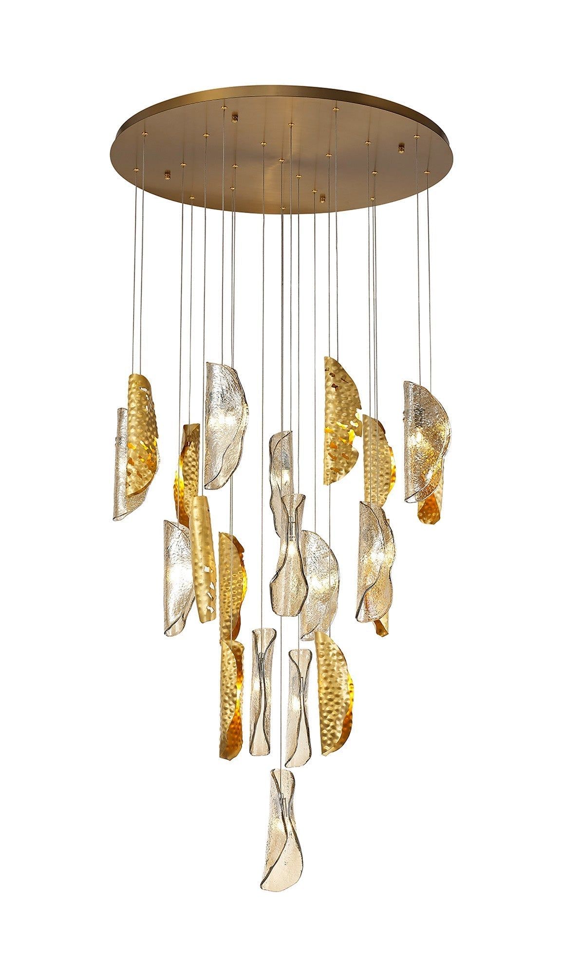 Poro Pendant 5m 21 x G9, Brass Metal Shade & Cognac Glass Item Weight: 24.9kg