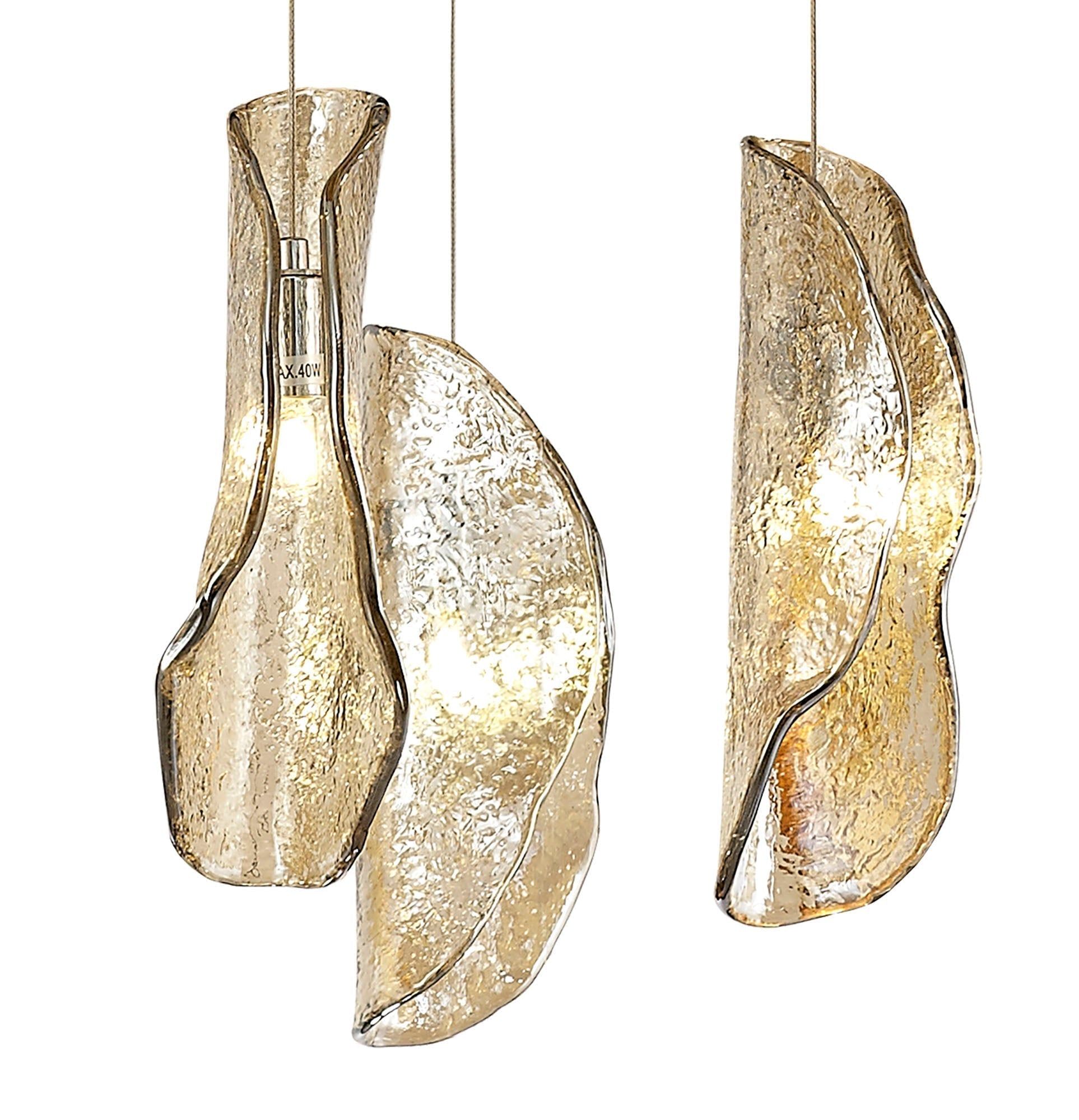 Poro Pendant 5m 21 x G9, Brass Metal Shade & Cognac Glass Item Weight: 24.9kg