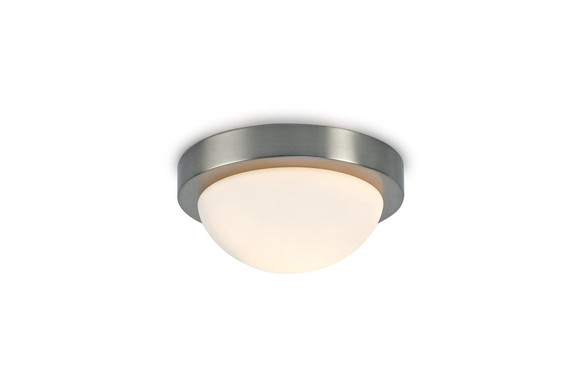 Porter IP44 1 Light E27 Small Flush Ceiling Light, Satin Black/Satin Nickel  With Opal White Glass