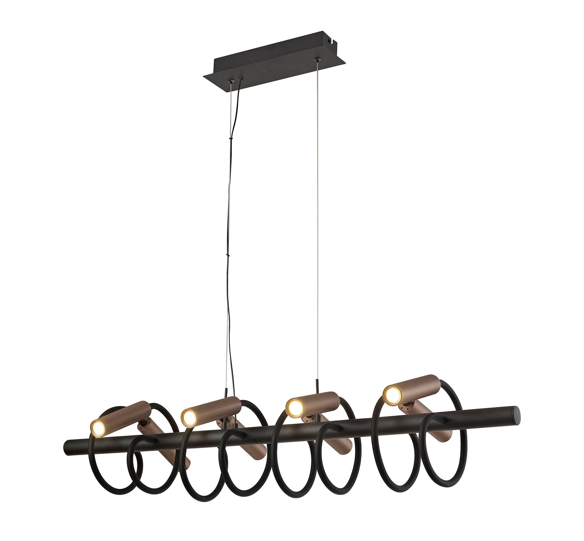 Aibeo Linear Pendant Ceiling Lights, 8 Light Adjustable Arms, 8 x 4W LED Dimmable, 3000K, 2000lm, 3yrs Warranty, Black & Satin Copper, 3yrs Warranty IP20