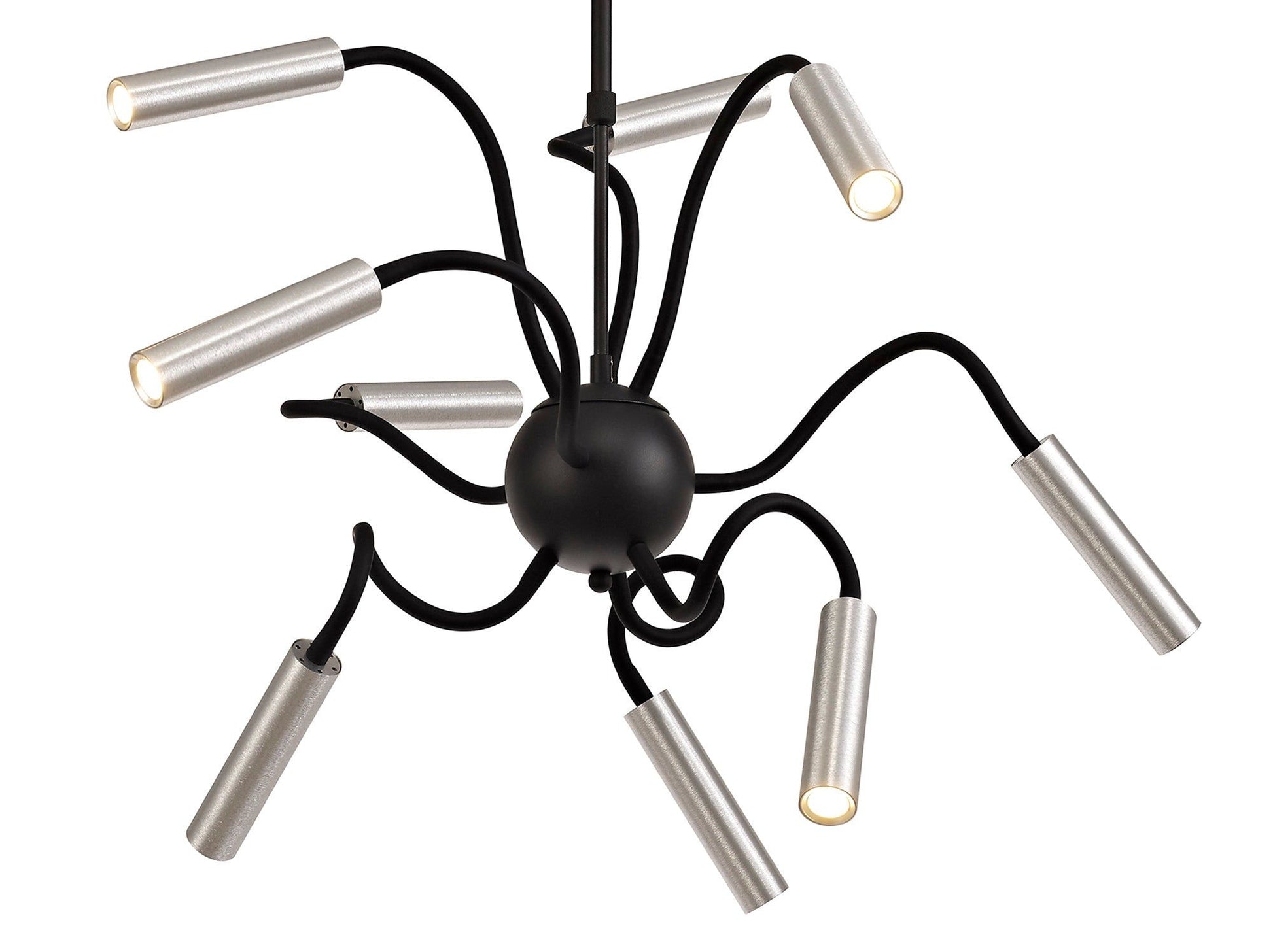 Aibeo Sputnik Pendant, 9 Light Adjustable Arms, 9 x 4W LED Dimmable, 3000K, 2250lm, Black & Aluminium, 3yrs Warranty