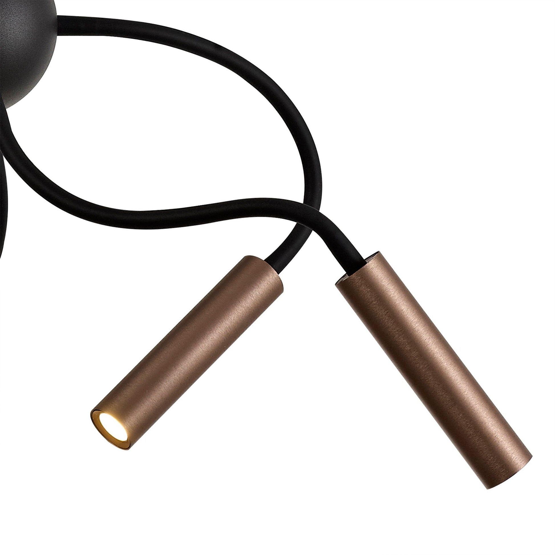 Aibeo Sputnik Pendant, 9 Light Adjustable Arms, 9 x 4W LED Dimmable, 3000K, 2250lm, Black & Satin Copper, 3yrs Warranty