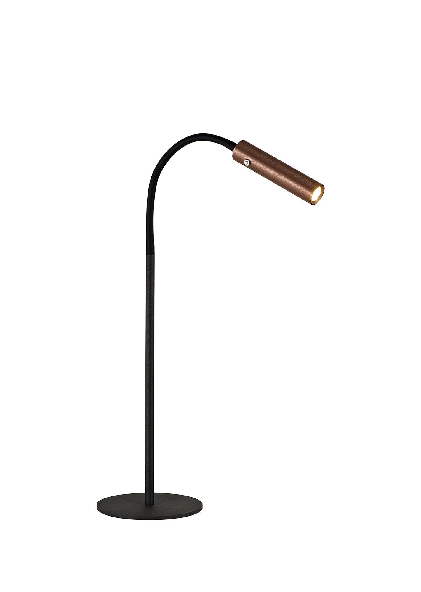 Aibeo Table Lamp, 1 Light Adjustable Switched, 1 x 7W LED, 3000K, 436lm, Black & Satin Copper, 3yrs Warranty