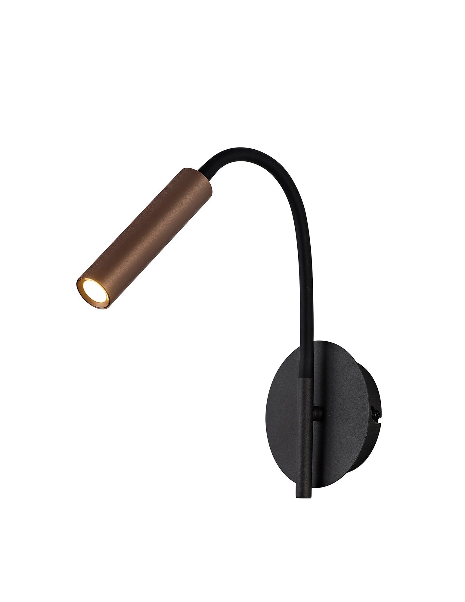 Aibeo Wall Lamp, 1 Light Adjustable Switched, 1 x 7W LED, 3000K, 436lm, Black & Satin Copper, 3yrs Warranty