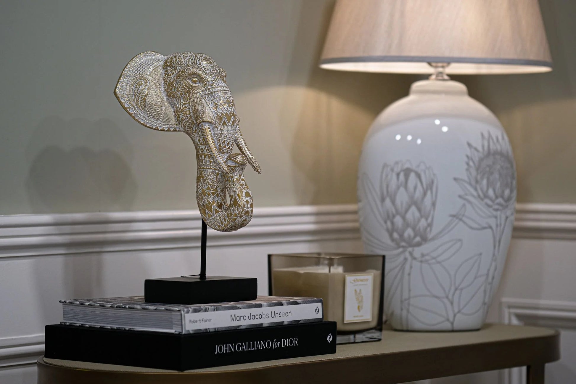 Elephant Small/Large Head - Gold & White Finish