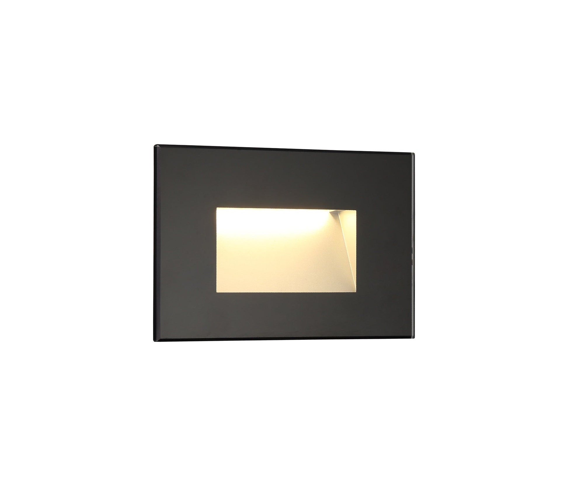Ranch Recessed Rectangle Glass Fronted Wall Lamp, 1 x 3.3W LED, 3000K, 145lm, IP65, Black, 3yrs Warranty