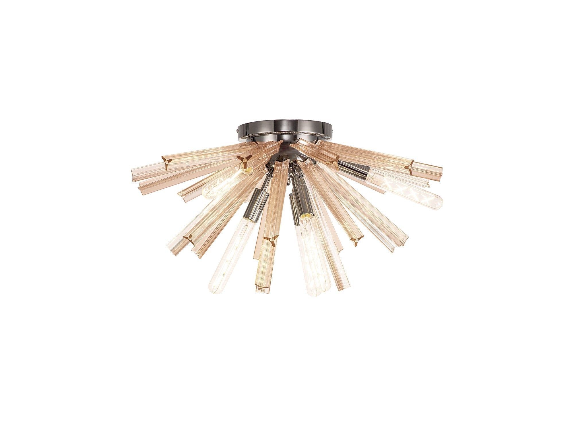 Rater 6 Light E14, Semi Flush Brown Oxide, Polished Nickel / Champagne Gold Glass, Clear Glass, Champagne Gold Glass Polished Nickel / Champagne Glass / Six