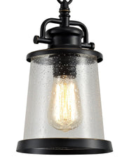 Razor Pendant, 1 x E27, Black/Gold With Seeded Clear Glass, IP54, 2yrs Warranty