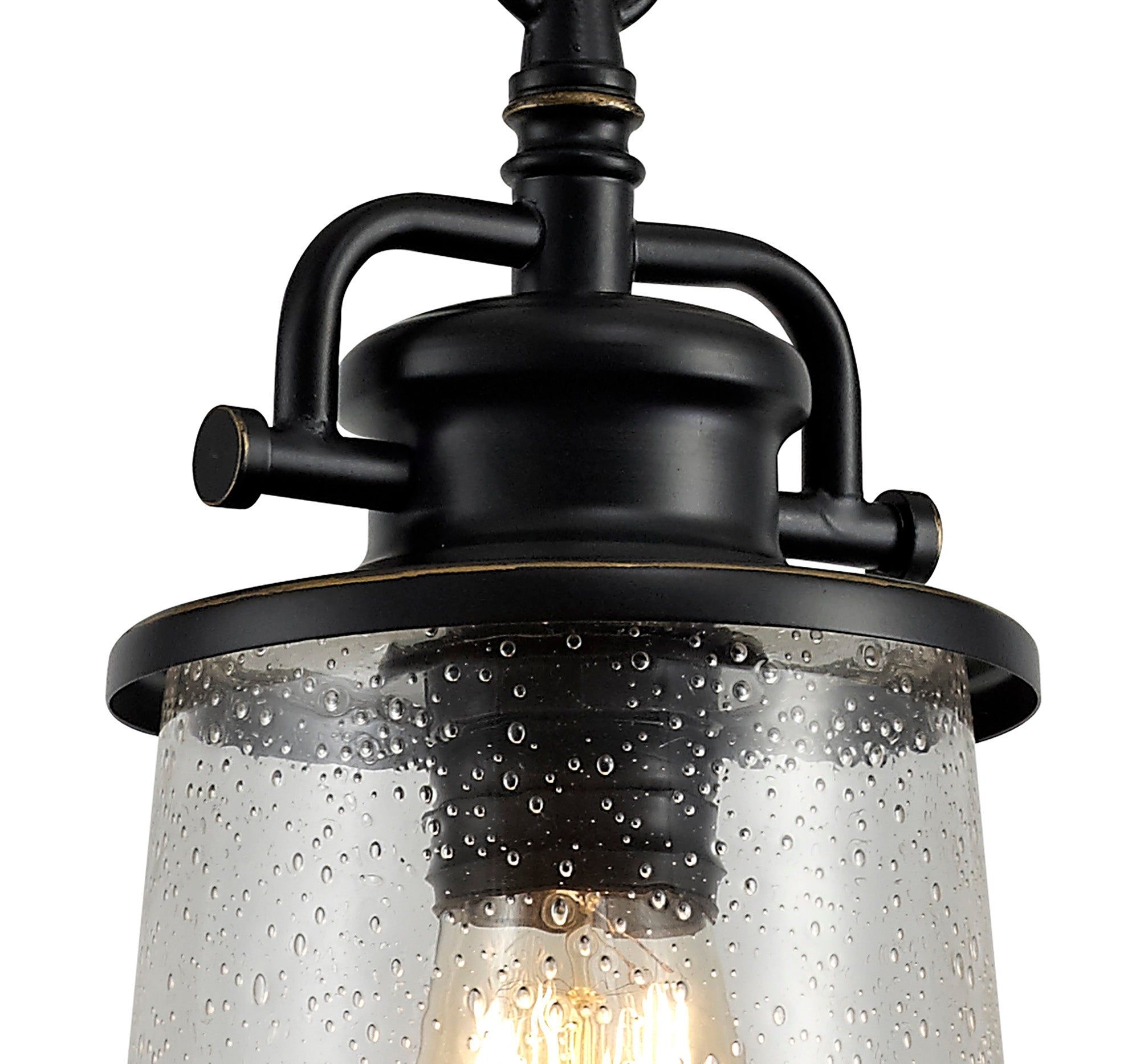 Razor Pendant, 1 x E27, Black/Gold With Seeded Clear Glass, IP54, 2yrs Warranty