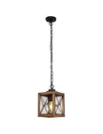 Beait Pendant, 1 x E27, Wood Effect & Black/Clear Glass, IP54, 2yrs Warranty