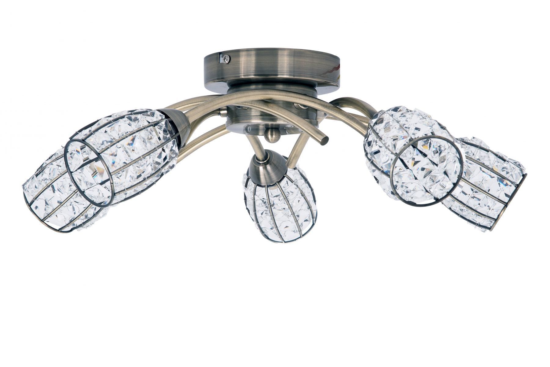 Roma 5Lt Light Antique Brass with Crystal Shade