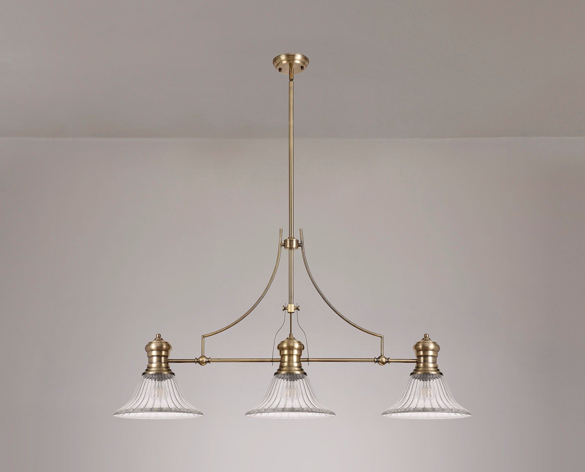 Savannah 3L Island Ceiling Light  E27 With 30cm Glass Shade Antique Brass With various Shade Colours IP20 - Cusack Lighting