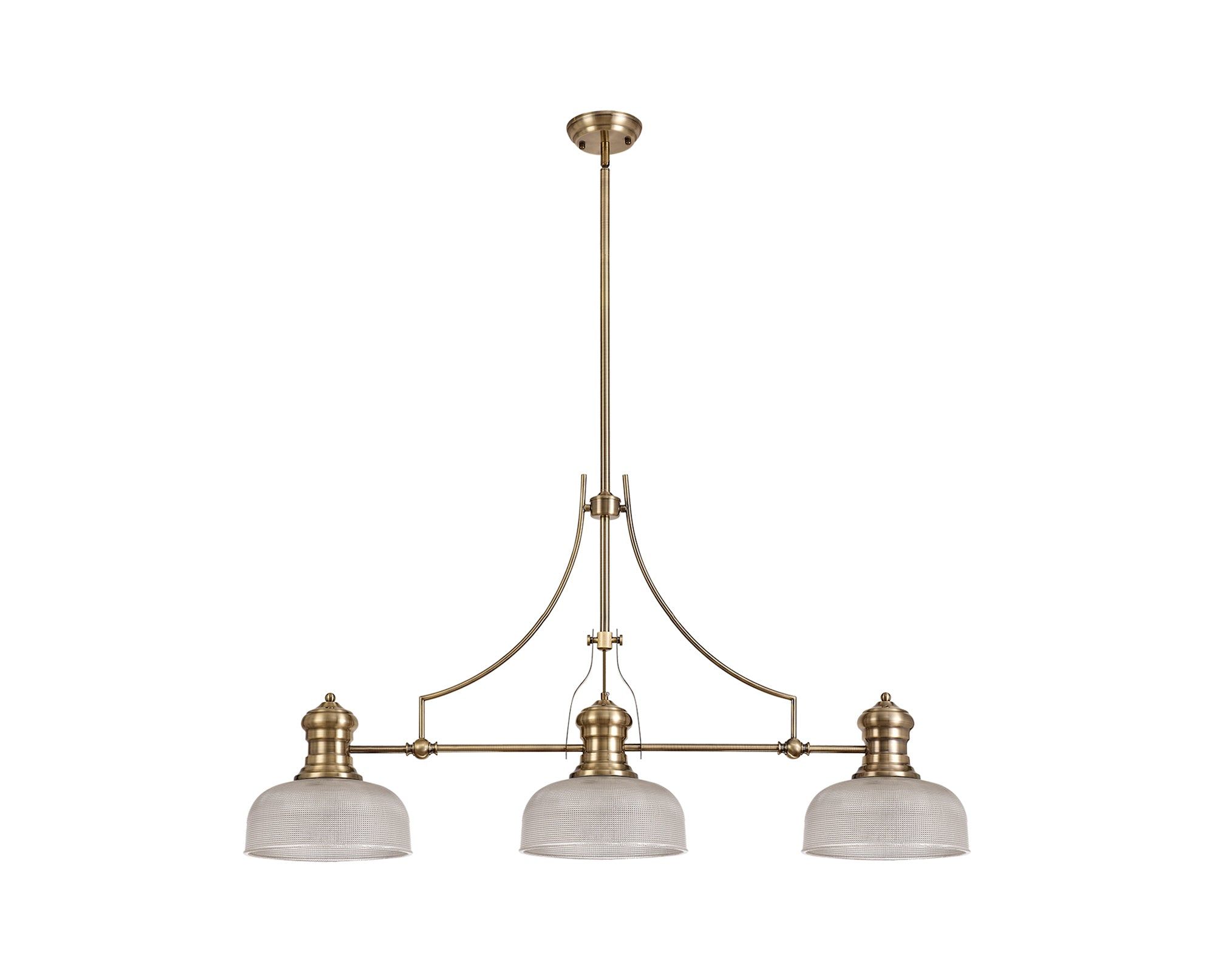 Savannah 3L Island Ceiling Light  E27 With 30cm Glass Shade Antique Brass With various Shade Colours IP20 - Cusack Lighting