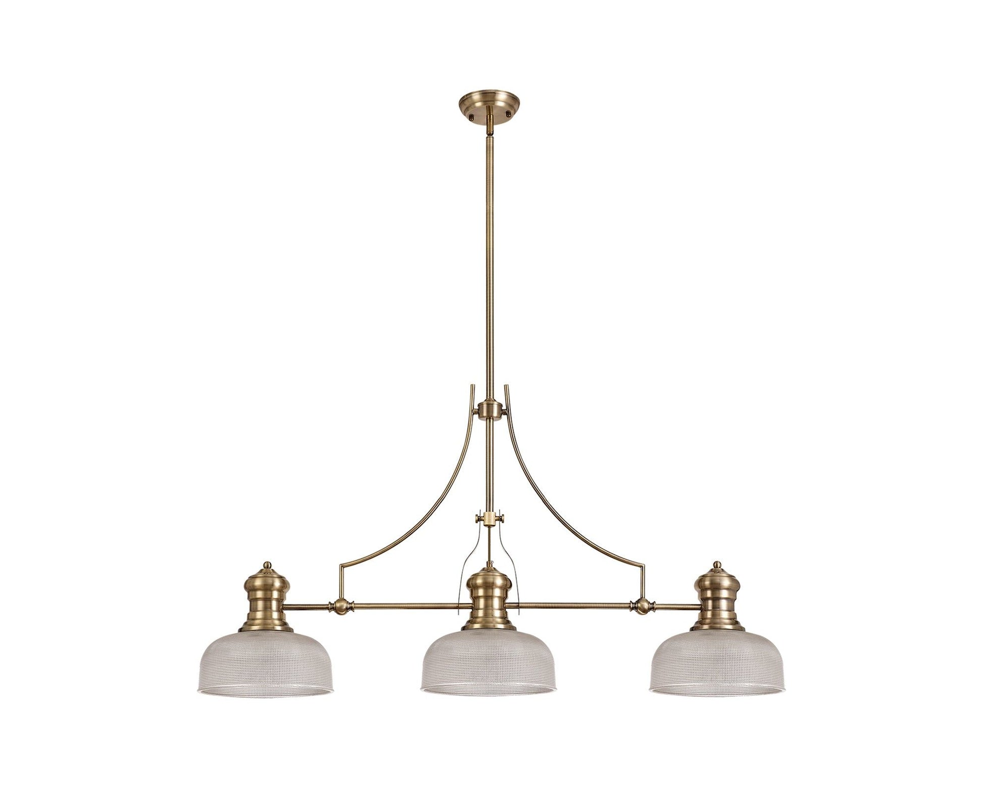 Savannah 3L Island Ceiling Light  E27 With 30cm Glass Shade Antique Brass With various Shade Colours IP20 - Cusack Lighting
